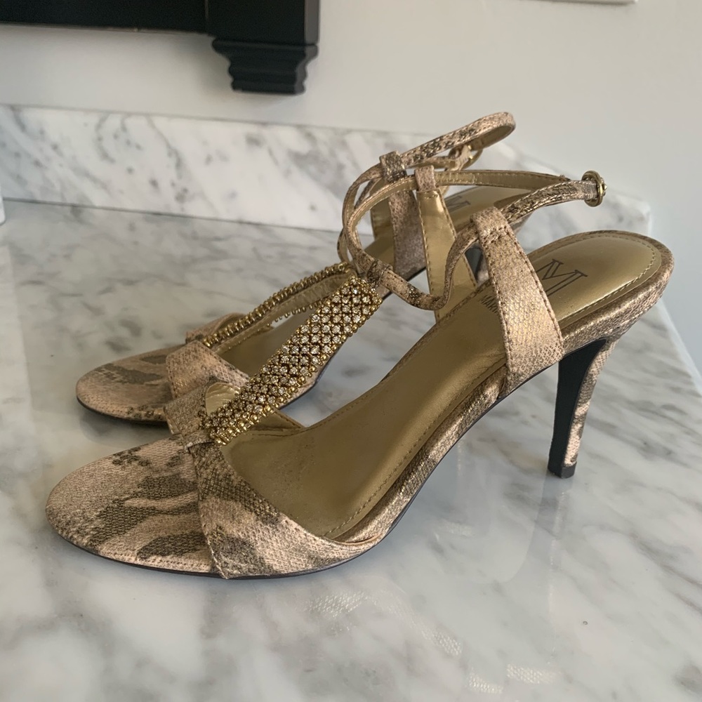 Gold Embellished Strappy Heels for Women